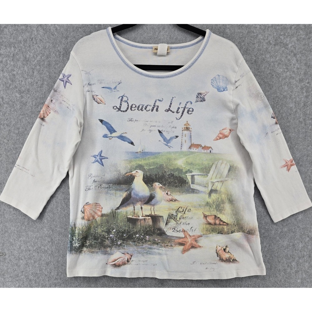 Vtg Y2K Studio Gem‎ "Beach Life" Top Sz 3XL Embellished T-Shirt Coastal Vacation